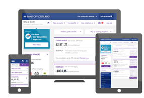 image showing internet banking dashboard on smarthphone, desktop and tablet.