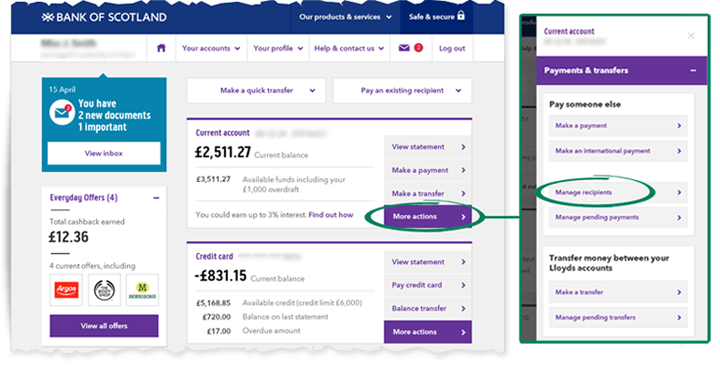 Bank of Scotland | Manage recipients | Quick Tour | About ...