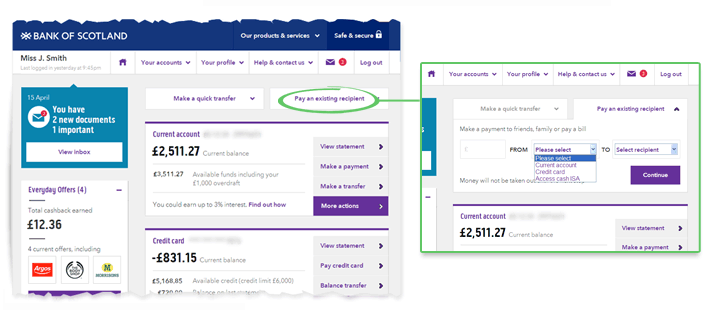 Image showing how to Pay an existing customer in Internet Banking
