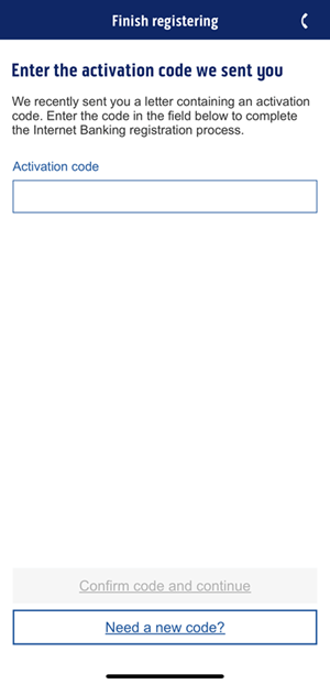 Finish registering screenshot from the Bank of Scotland app.