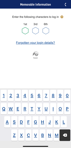 Memorable information screenshot from the Bank of Scotland app.