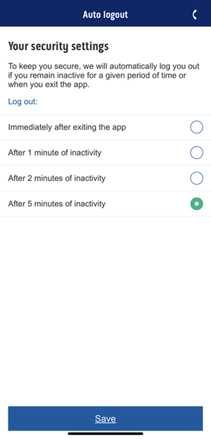 Auto logout screenshot from the Bank of Scotland app.