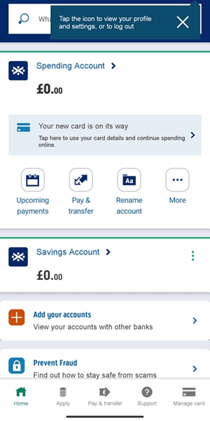 App home screenshot from the Bank of Scotland app.