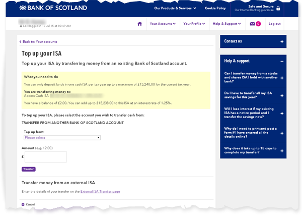 Top up ISA screen two