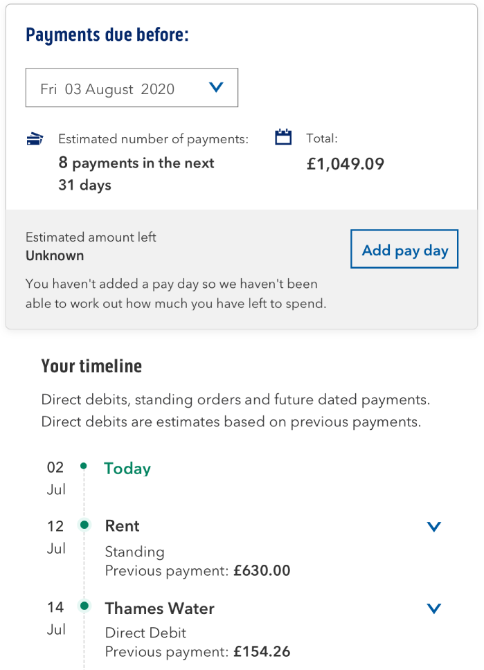 Upcoming payments desktop screen shot