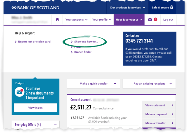 Image showing how to get more help with Internet Banking