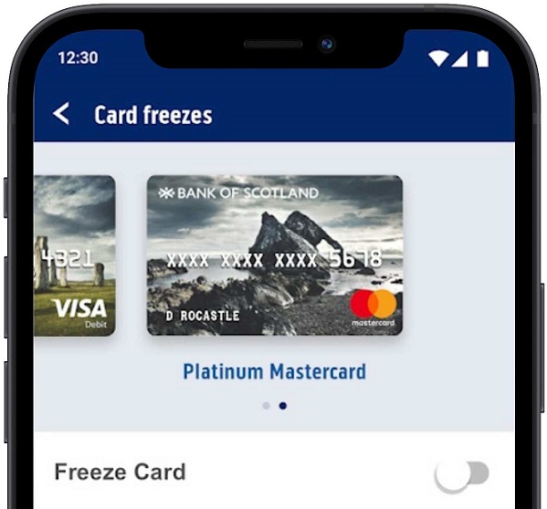 Card freeze screen in mobile app.