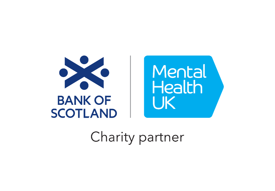 Bank of Scotland and Mental Health UK logos side by side, with the words "Charity partner" underneath.
