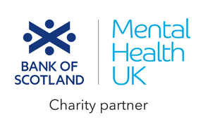 Bank of Scotland and Mental Health UK logos side by side, with the words "Charity partner" underneath.