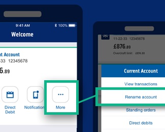 Screenshot of mobile app showing button to rename account