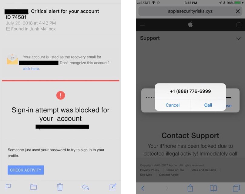 Example of a fake Apple email.