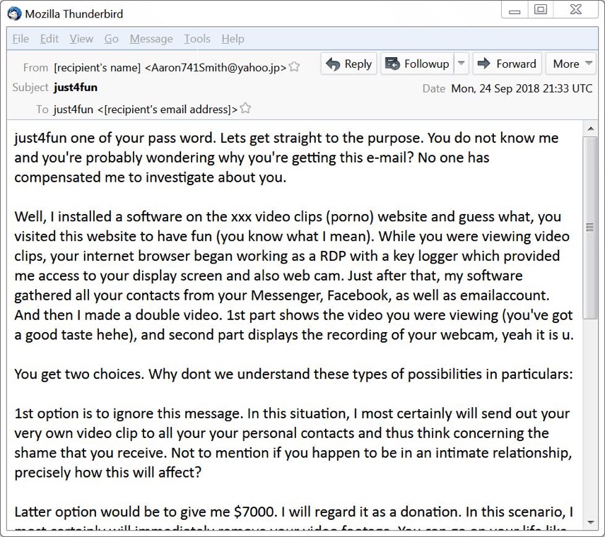 Scam extortion emails image