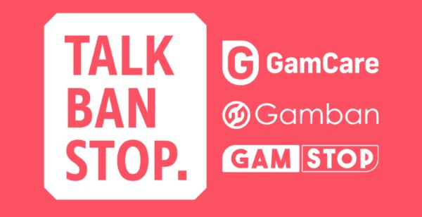 Talk Ban Stop logo. Gamcare. Gamban. GamStop