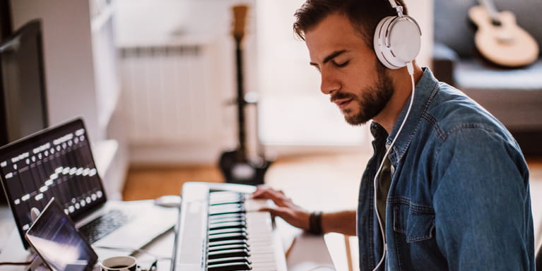 Man playing a keyboard