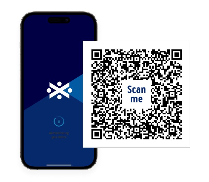 Mobile phone with flowers on screen and QR code