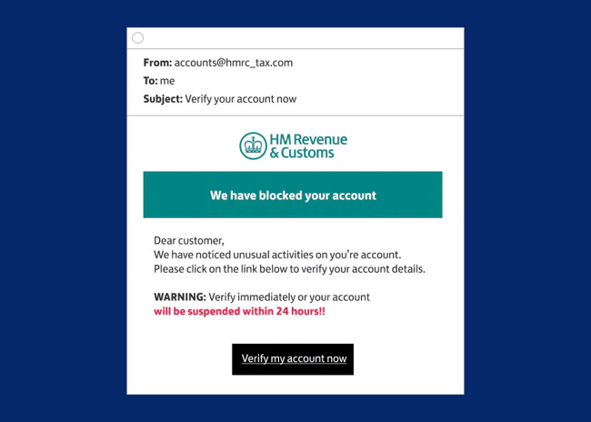 An example of a fake HMRC email used by scammers